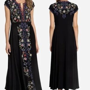 Johnny Was Mariposa heavily embroidered button down Challis Maxi dress